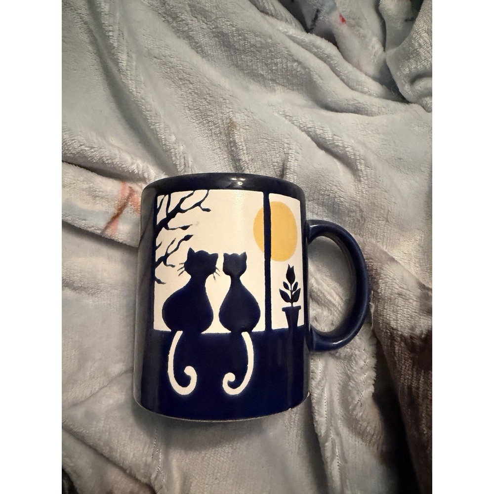 Waechtersbach Mug Colbalt Blue Cats In Window Moon Autumn Made In Spain